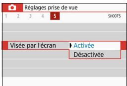 CANON 800D - Menu Activation de la prise de vue avec Visée par l'écran - 1