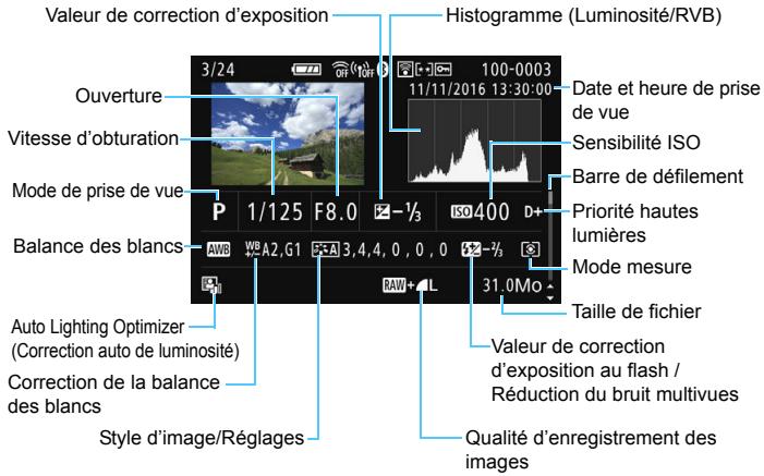CANON 800D - - Affichage des informations de prise de vue - Informations détaillées - 1