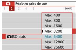 CANON 800D - MENU Réglage de la sensibilité ISO maximale pour [AUTO] - 1