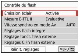 CANON 800D - Sélectionnez [Contrôle du flash]. - 1