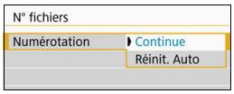 CANON 800D - MENUMethodes de numerotation des fichiers - 1