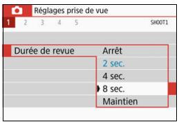 CANON 800D - MENU Reglage de la durée de revue des images - 1