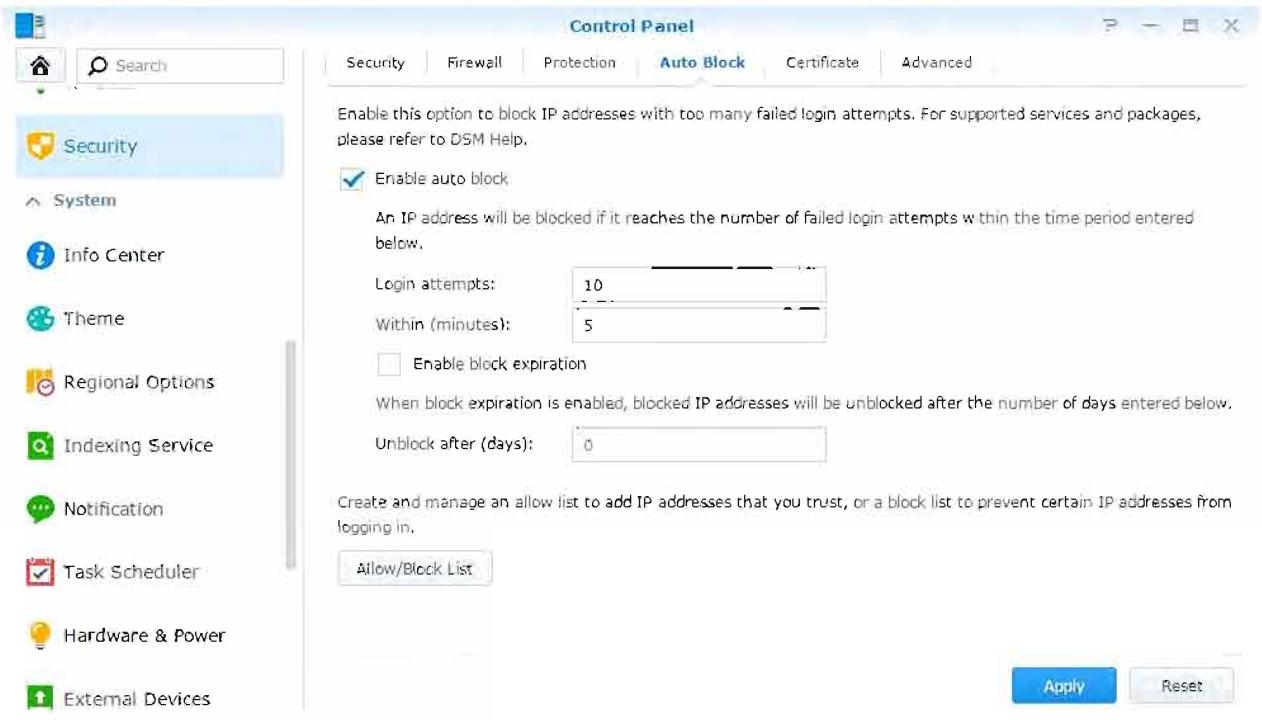 SYNOLOGY DS216i - Blocage automatique des tentatives de connexions douteuses - 1