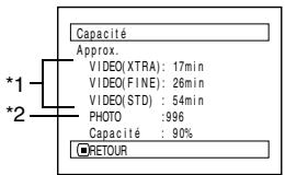 HITACHI DZ-MV730ME - VÉRIFICATION DE L'ESPACE DISPONIBLE SUR LE DISQUE OU LA CARTE (CAPACITÉ) - 1