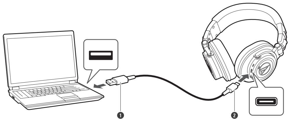 AUDI TECNIcATH-M50XBT2IB - Connectez le cable de recharge USB fourni (cote USB Type-C) à la prise pour batterie. - 1