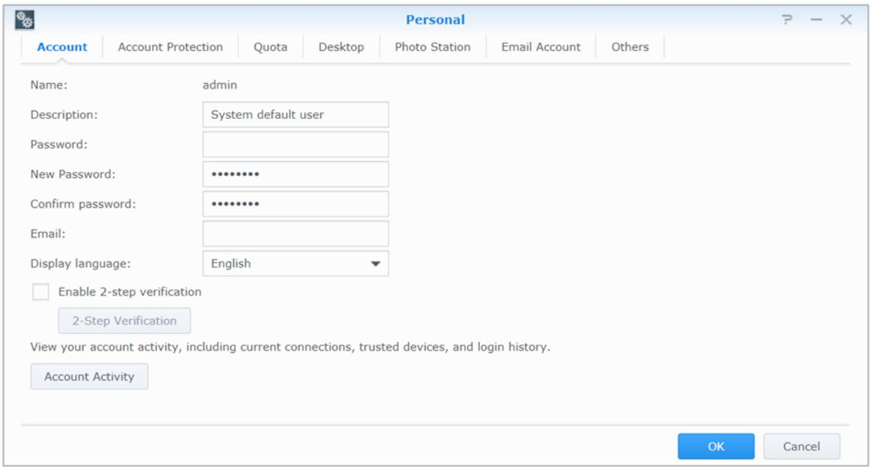 SYNOLOGY DS1618 - Pour gérer les paramètres personnels : - 1