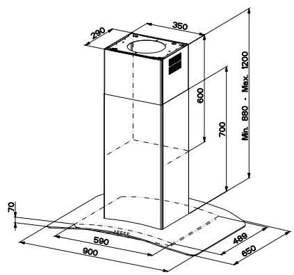 FABER VOLUTE iLOT iNOX 90 - Encombrement - 2