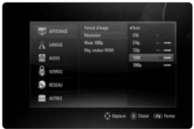 THOMSON TH-BD50 - Modification de la résolution à l'aide du menu de réglage - 1