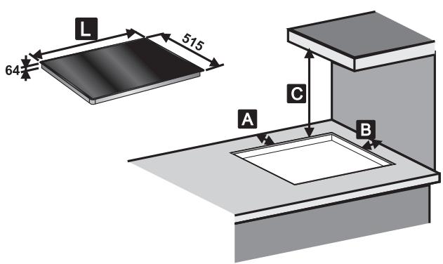 SMEG SI933D - Dimensions encastrement plans de cuisson au ras - 1