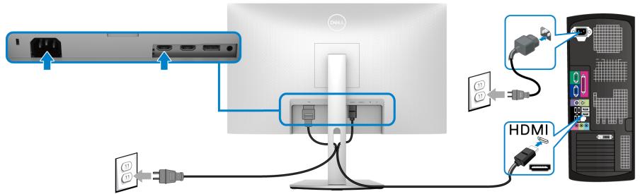 DELL AE92721DS - Connexion des cables HDMI et d'alimentation S2721D - 2