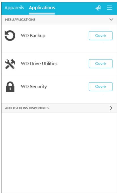 WESTERN DIGITAL MYPASS1T - Onglet Applications - 1