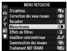 NIKON D4S - Sélectionner une option dans le menu Retouche. - 2