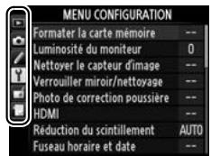 NIKON D4S - Mettre en surbrillance l'icone du menu actuellément sélectionné. - 2