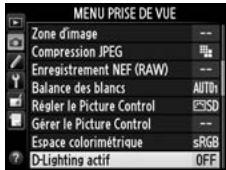 NIKON D4S - Sélectionner D-Lighting actif dans le menu Prise de vue. - 2