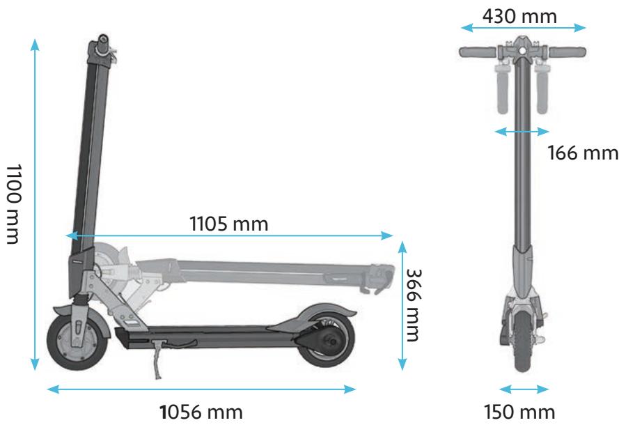 INMOTION L8F - - Dimensions de la trottinette - 1