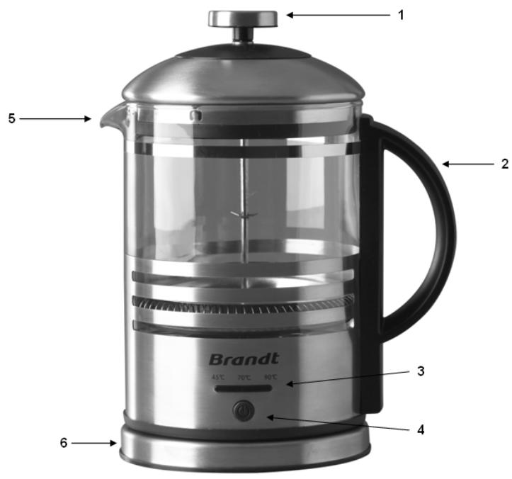 BRANDT CAF1O0PX - 2)DESCRIPTION DE LA CAFETIERE - 1