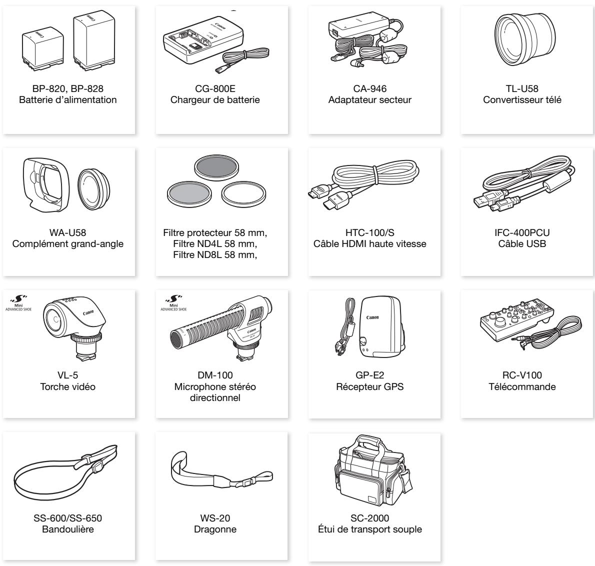 CANON LEGRIA GX10 - Accessoires en option (la disponibilité diffère d'une région à l'autre) - 1