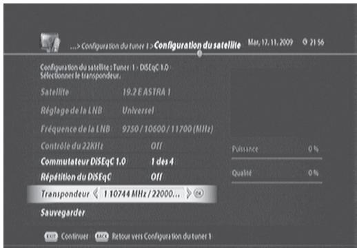 VISIOSAT TNT 5050 TNTSAT - Configuration du tuner 1 et du tuner 2 - 2