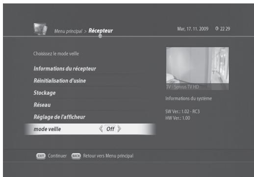 VISIOSAT TNT 5050 TNTSAT - Mode veille (MENU > Réglage du récepteur > mode veille) - 1