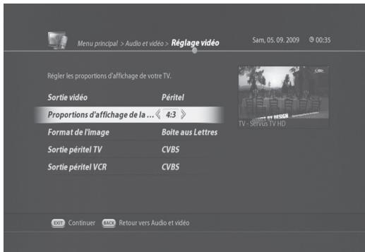 VISIOSAT TNT 5050 TNTSAT - Réglage video (MENU > Audio/vidéo) - 5