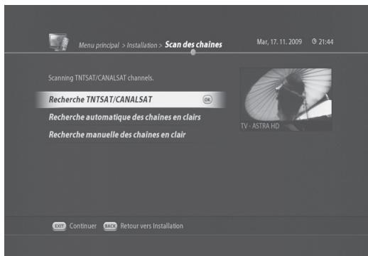 VISIOSAT TNT 5050 TNTSAT - Recherche TNTSAT/CANALSAT (MENU > Installation > Recherche de chaîne) - 1