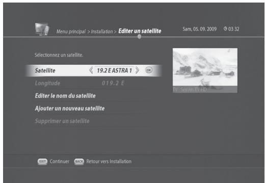 VISIOSAT TNT 5050 TNTSAT - Modification de satellites (MENU > Installation > Editor un satellite) - 2