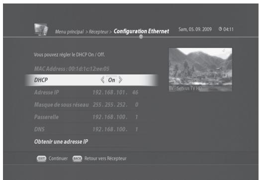 VISIOSAT TNT 5050 TNTSAT - Réglage réseau (MENU> Réglage du récepteur > Réseau) - 1