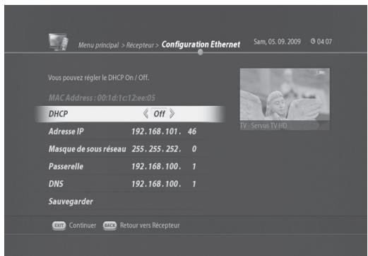 VISIOSAT TNT 5050 TNTSAT - Réglage réseau (MENU> Réglage du récepteur > Réseau) - 2