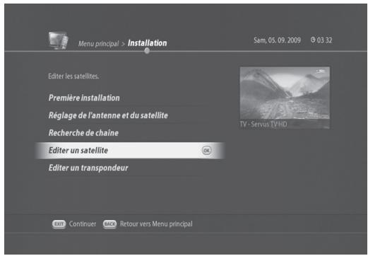VISIOSAT TNT 5050 TNTSAT - Modification de satellites (MENU > Installation > Editor un satellite) - 1