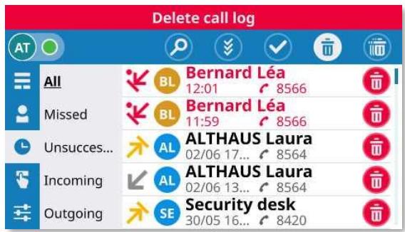 ALCATEL-LUCENT ALE-500 - Supprimer l'entrée selectionnée dans le journal des appeals - 2