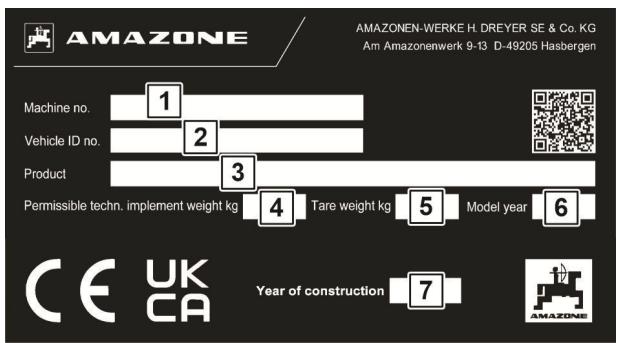 AMAZONE UG 2200 Super - Plaque signalétique machine - 1