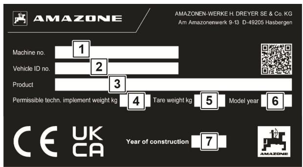 AMAZONE UG 2200 Special - Plaque signalétique machine - 1