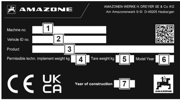 AMAZONE Tyrok 400 V - Plaque signalétique machine - 1