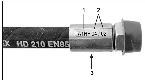 AMAZONE E +S H 301 - Le marquage sur l'embout fournit les informations suivantes : - 1
