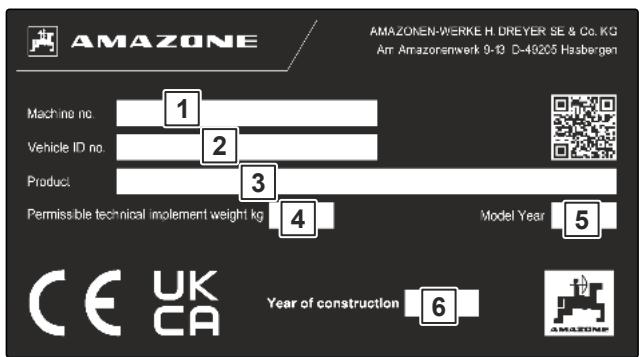 AMAZONE Catros 6003-2TS - Plaque signalétique sur la machine - 1