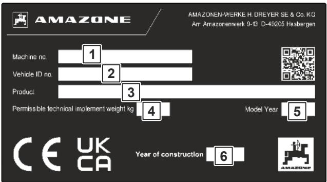 AMAZONE CatrosXL 6003-2TS - Plaque signalétique sur la machine - 1