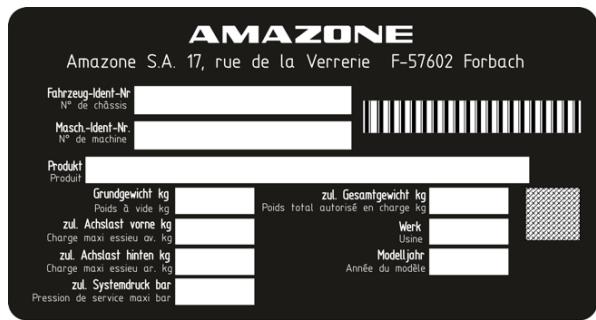 AMAZONE PH-1250 zDrive - Plaque signalétique et marquage CE - 2