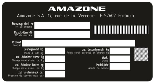 AMAZONE PH-1250 4WDi - Plaque signalétique et marquage CE - 1