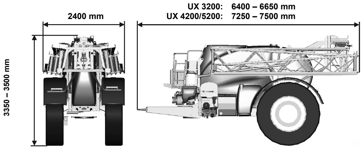 AMAZONE UX 4200Special - Dimensions du pulvérisateur UX avec rampe de pulvérisation Super L - 1