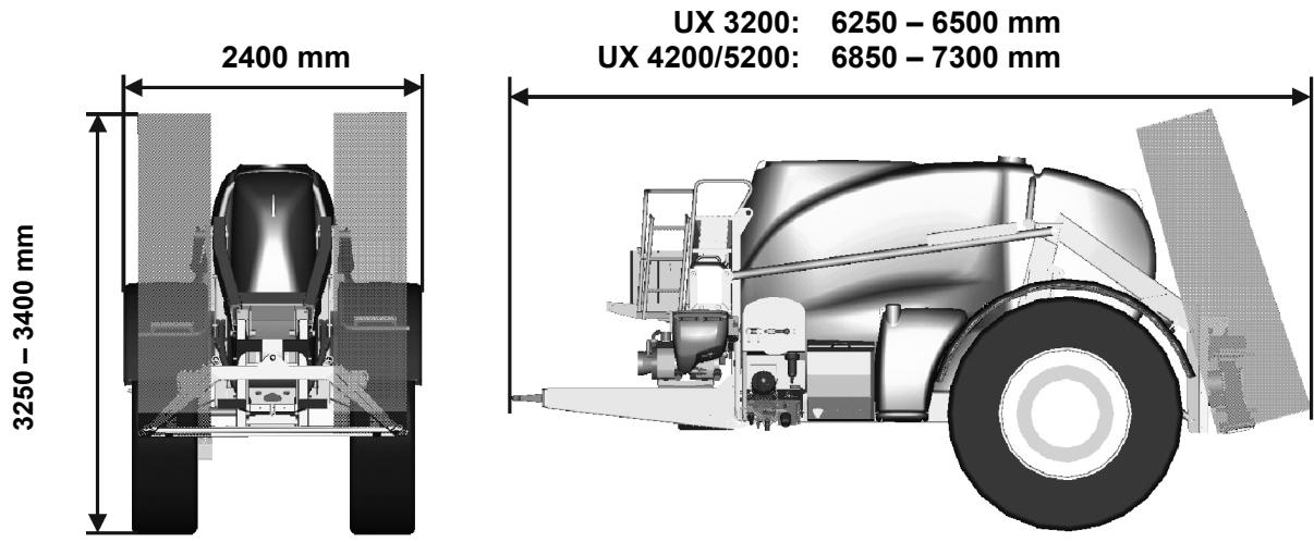 AMAZONE UX 4200Special - Dimensions du pulvérisateur UX avec rampe de pulvérisation Super S - 1