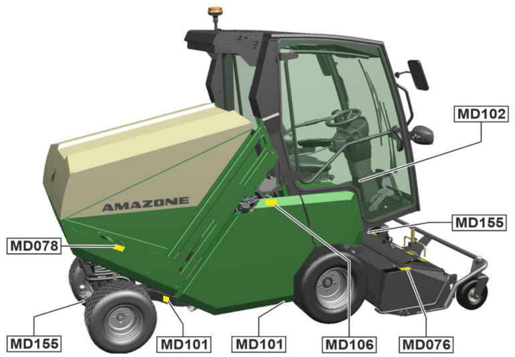 AMAZONE Profihopper 1500 SmartLine - Positions des pictogrammes d'advertissement dans la cabine - 2