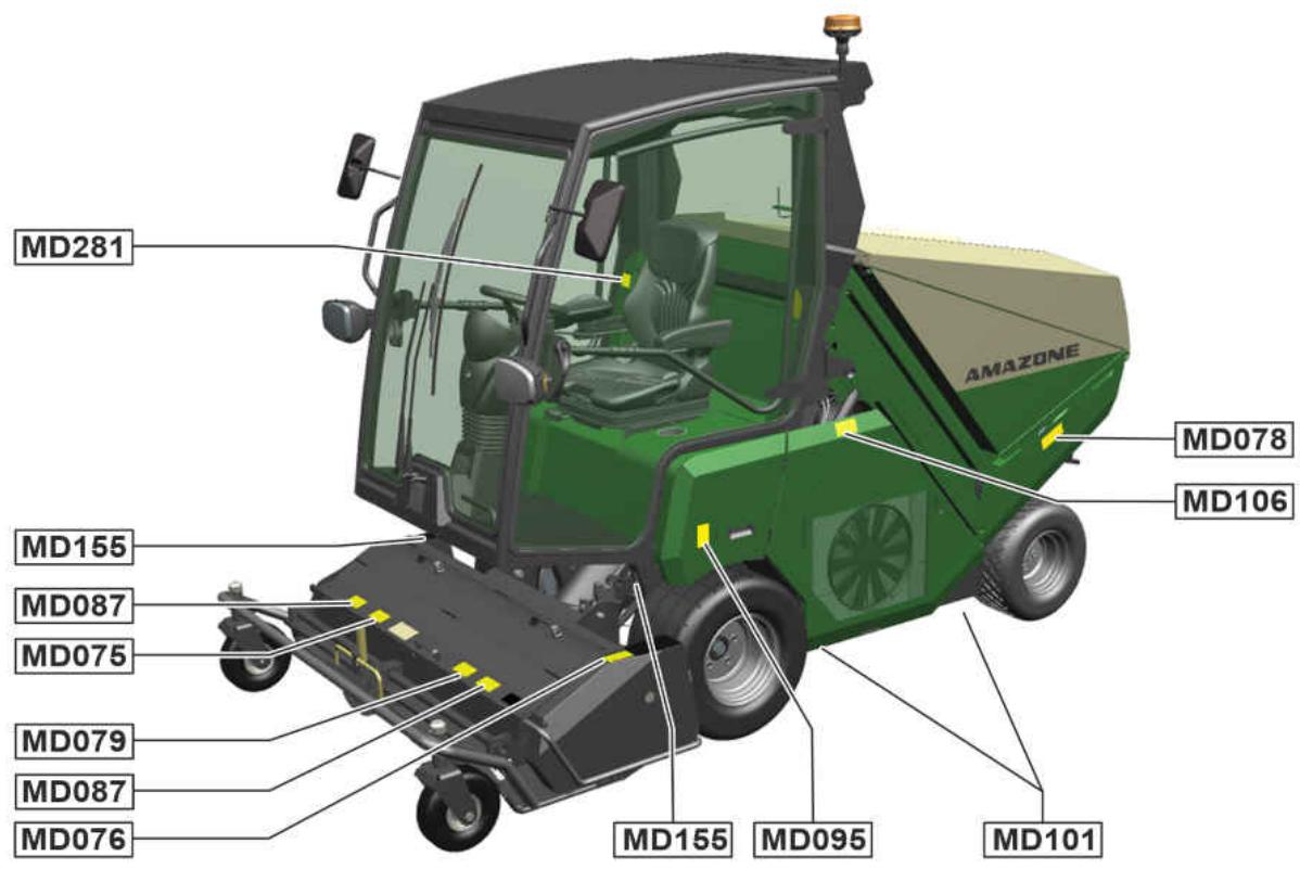 AMAZONE Profihopper 1500 SmartLine - Positions des pictogrammes d'advertissement dans la cabine - 1