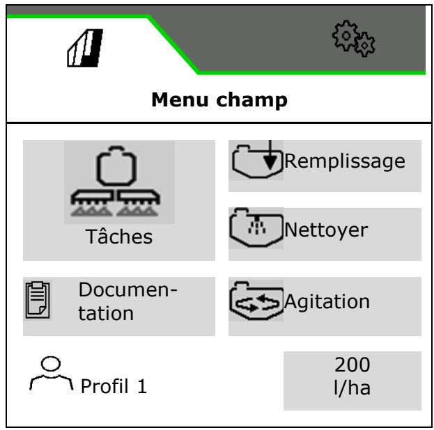 AMAZONE Logiciel ISOBUS Pulvérisateur UF 02 / UX01 / Pantera / FT-P - Menu Champ et quantité de consigne - 2
