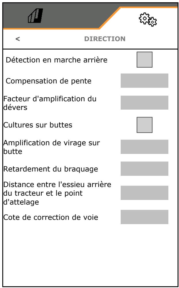 AMAZONE Logiciel ISOBUS Pulvérisateur UF 02 / UX01 / Pantera / FT-P - Configurer la direction - 1