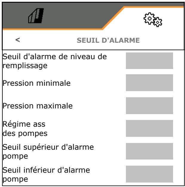 AMAZONE Logiciel ISOBUS Pulvérisateur UF 02 / UX01 / Pantera / FT-P - Configurer les seuils d'alarme - 2