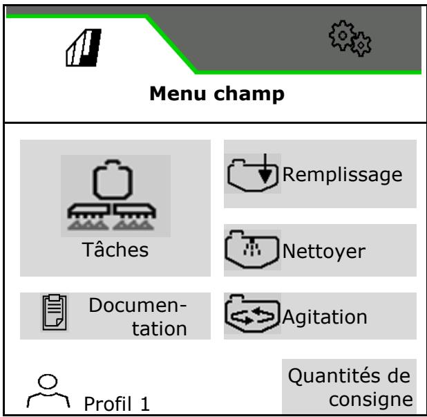 AMAZONE Logiciel ISOBUS Pulvérisateur UF 02 / UX01 / Pantera / FT-P - Réglages de menu pour les réglages et la gestion : - 1