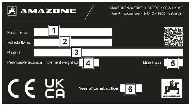 AMAZONE Catros+ 7003-2TX - Plaque signalétique machine - 1