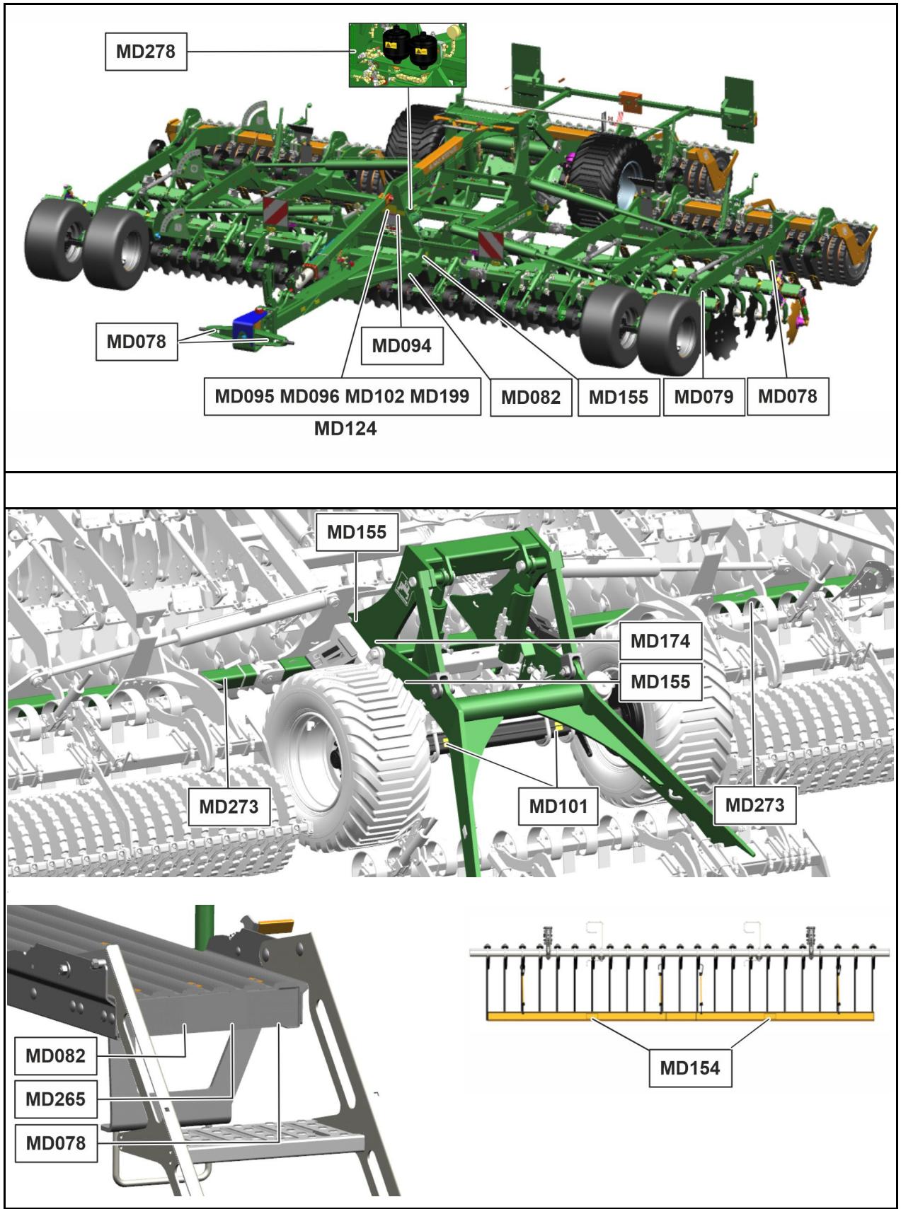 AMAZONE Catros+ 9003-2TX - Emplacement des pictogrammes d'avertissement et autres marquages - 1