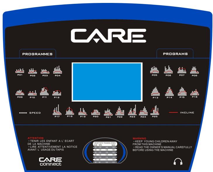 CARE FITNESS CT-5584 - 18km/h - Kinomap - Functies en bediening console - 1