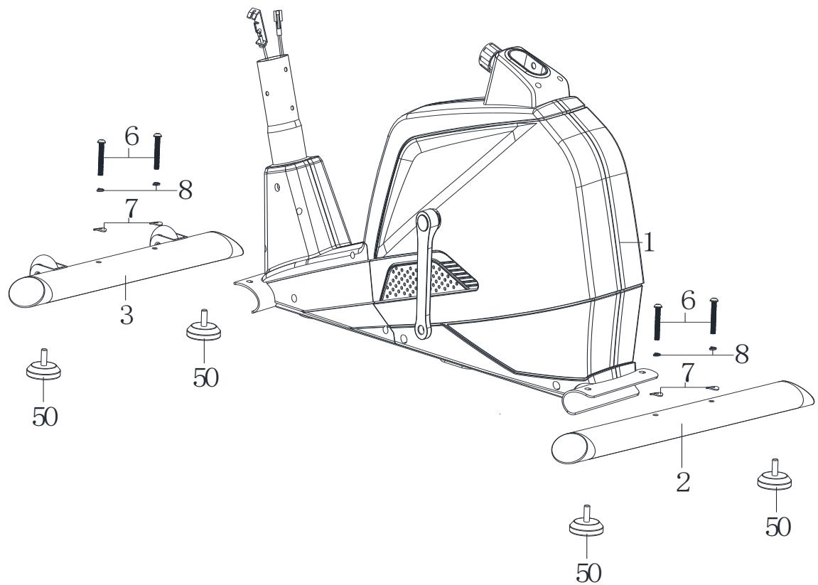 Technical diagram of a stationary exercise machine with numbered components and labeled parts